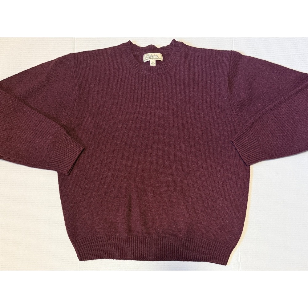 CABELAS - Men's Sweater - Burgundy Wool Blend Crewneck Knit - Size Large
